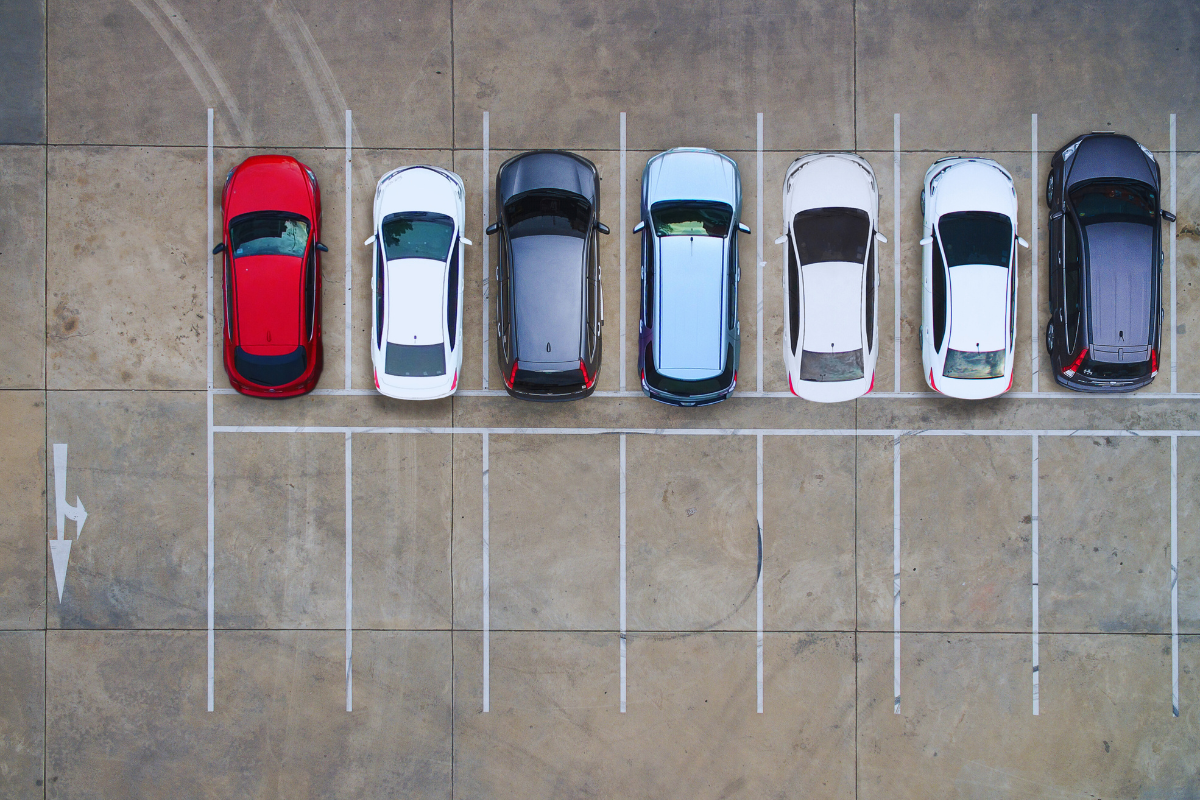 birds eye view of a parking lot